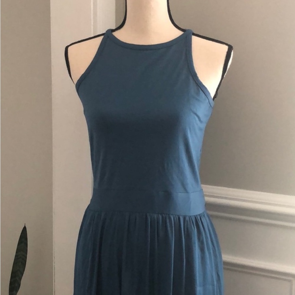 LOFT Teal Sleeveless Midi Dress with pockets
